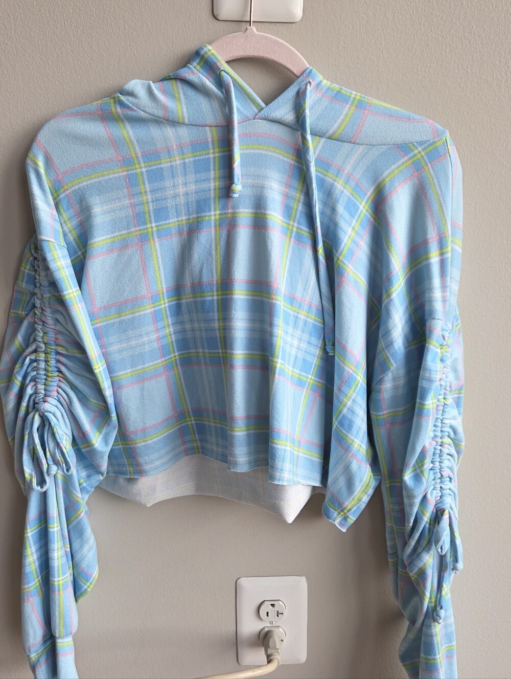 Dollskill pastel blue plaid crop sweater
